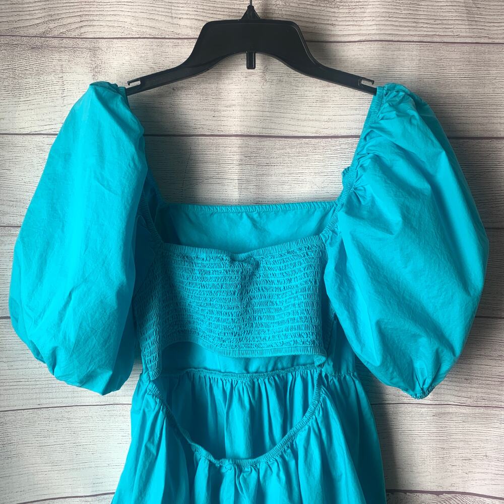 A New Day Blue Puff Sleeve Dress On or Off Shoulder Cutout Back Size Small - Picture 5 of 13